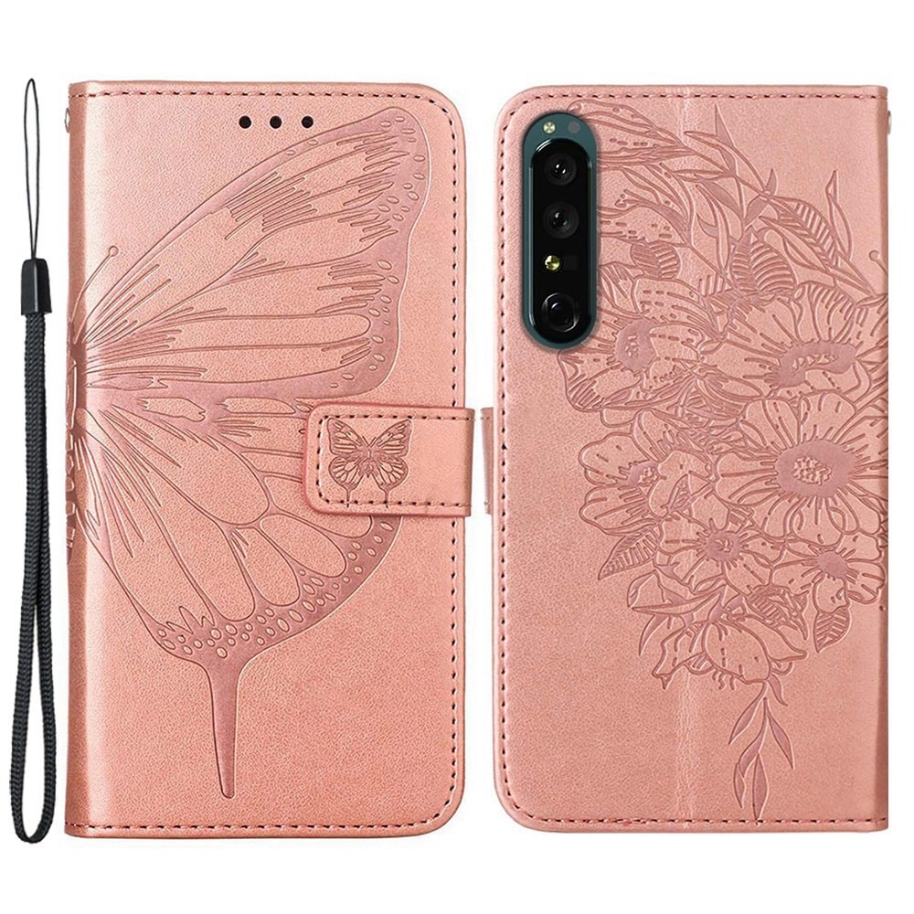 Sony Xperia 1 IV Handyhülle mit Schmetterlingsmuster, roségold