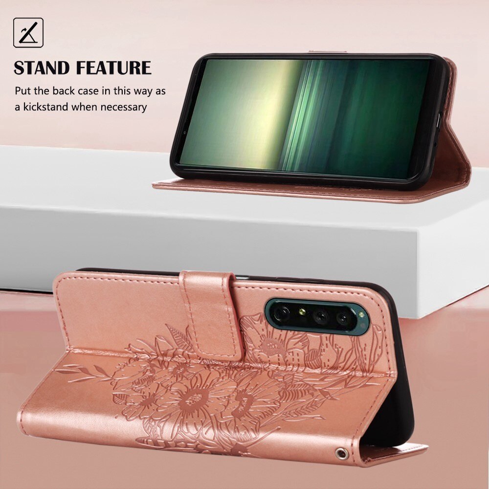 Sony Xperia 1 IV Handyhülle mit Schmetterlingsmuster, Roségold