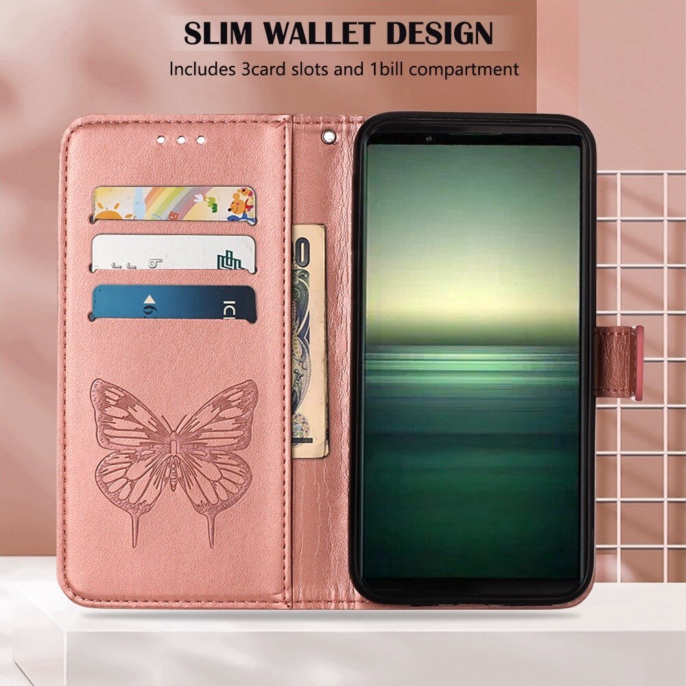 Sony Xperia 1 IV Handyhülle mit Schmetterlingsmuster, Roségold