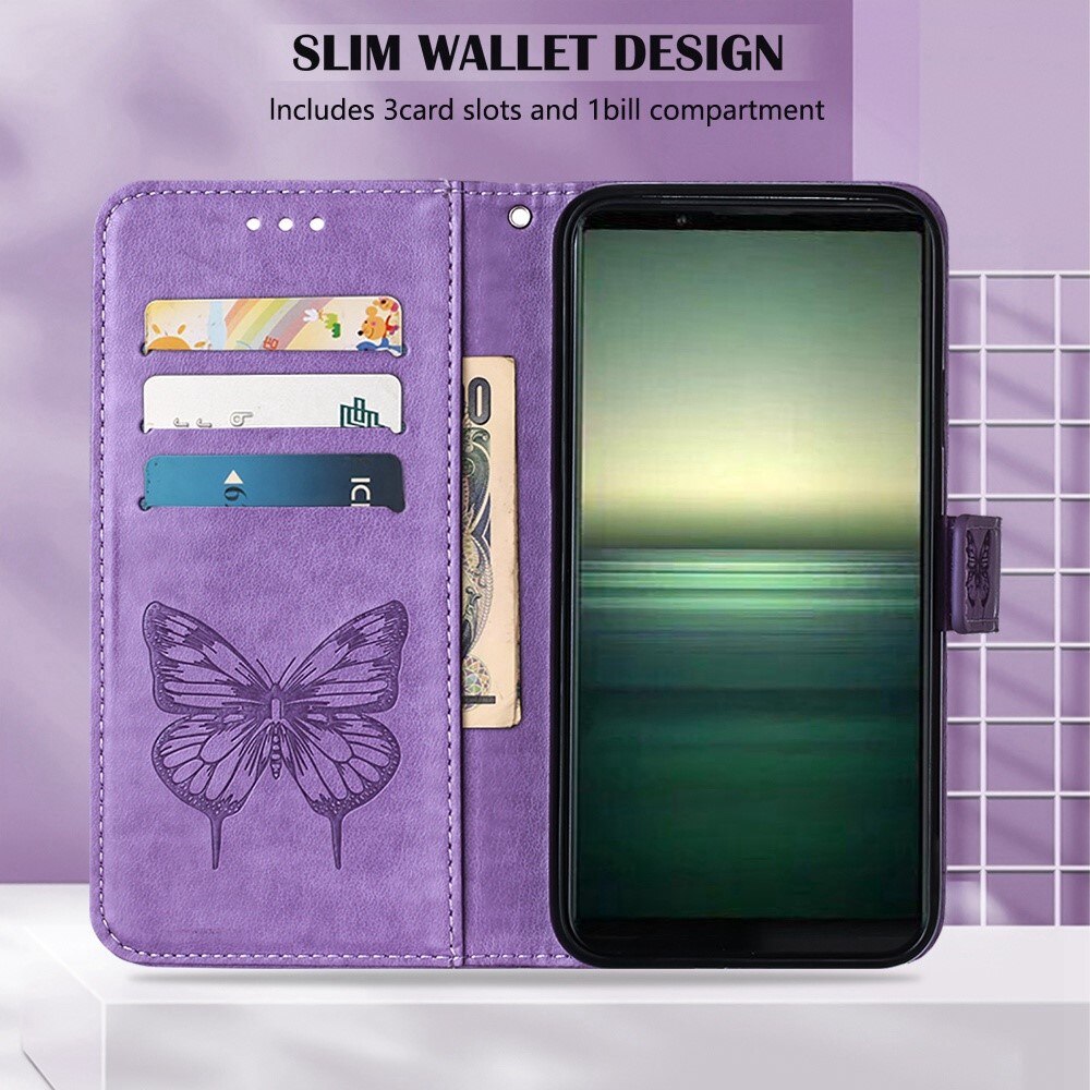 Sony Xperia 1 IV Handyhülle mit Schmetterlingsmuster, Lila