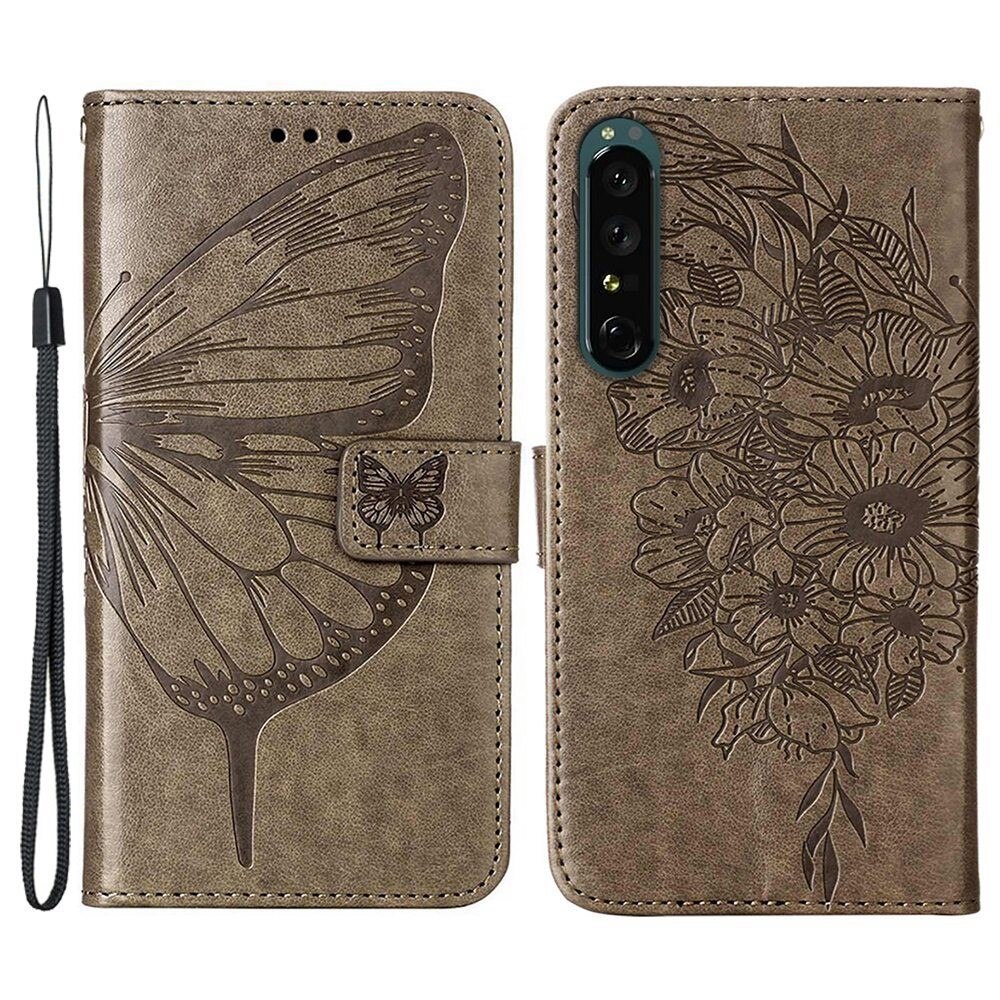 Sony Xperia 1 IV Handyhülle mit Schmetterlingsmuster, Grau