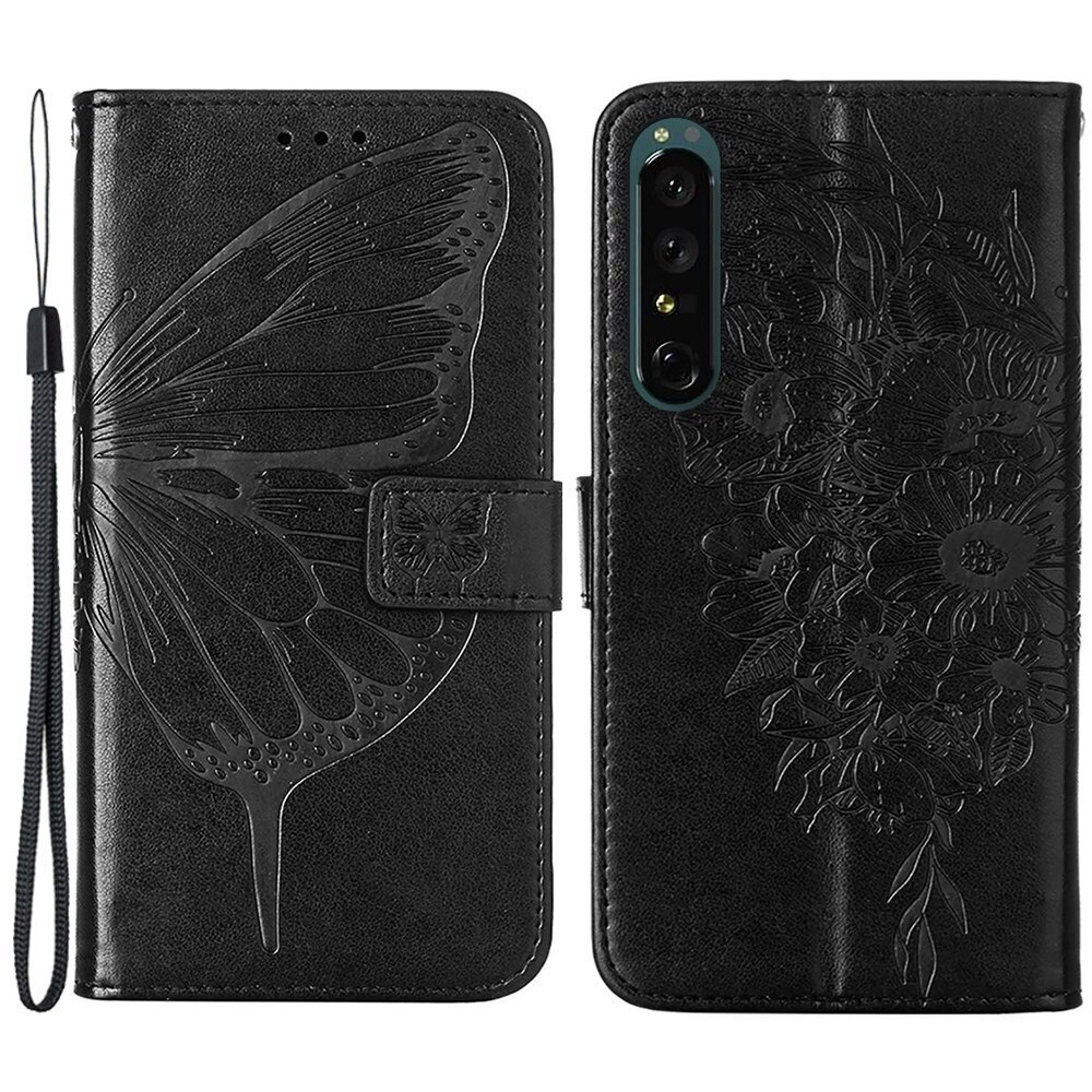 Sony Xperia 1 IV Handyhülle mit Schmetterlingsmuster, Schwarz