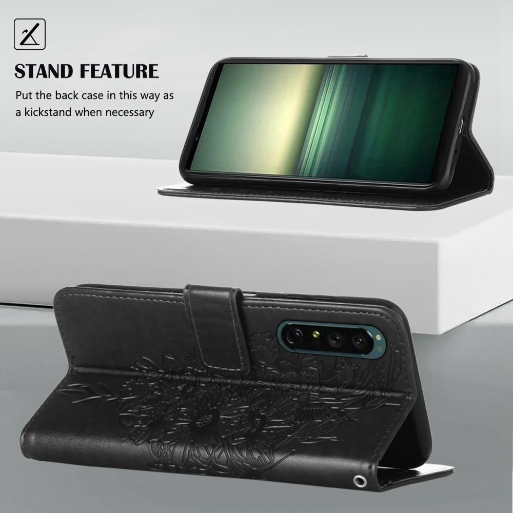 Sony Xperia 1 IV Handyhülle mit Schmetterlingsmuster, Schwarz