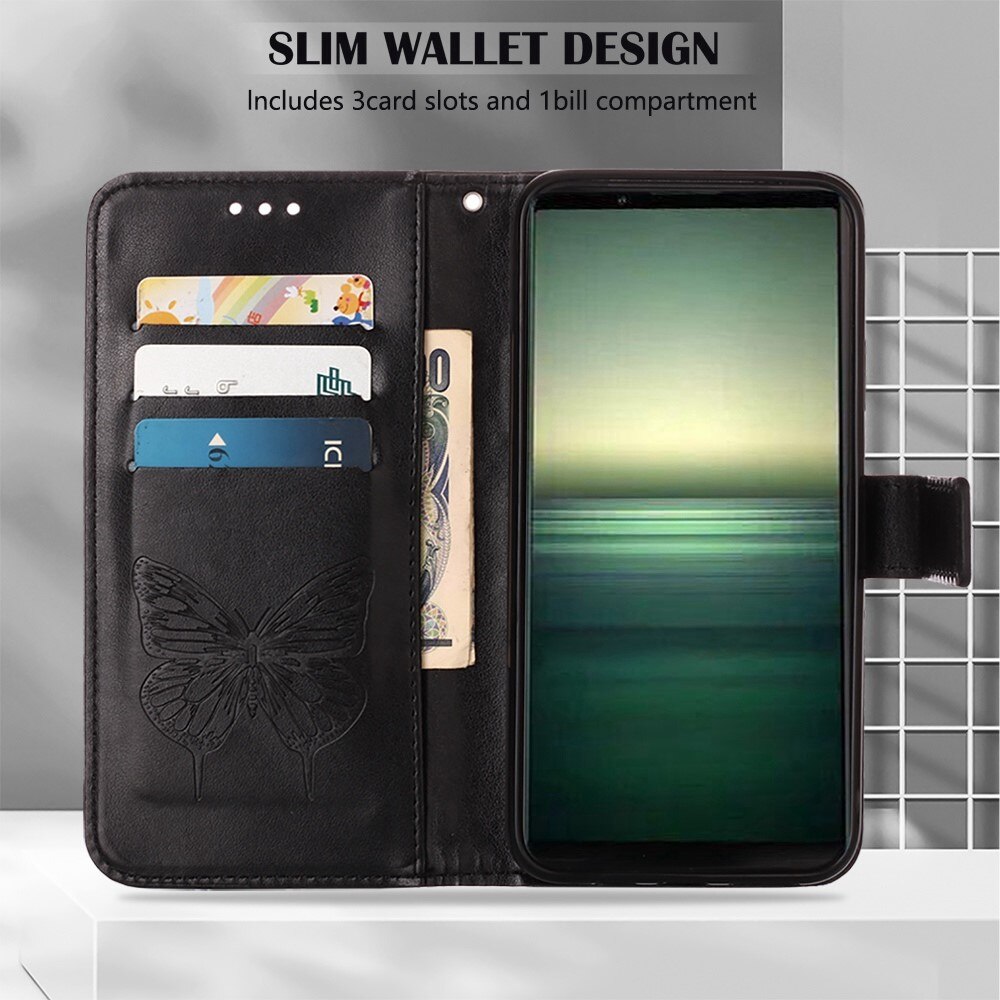 Sony Xperia 1 IV Handyhülle mit Schmetterlingsmuster, Schwarz