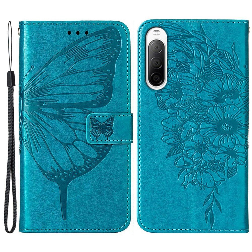 Sony Xperia 10 IV Handyhülle mit Schmetterlingsmuster, Blau