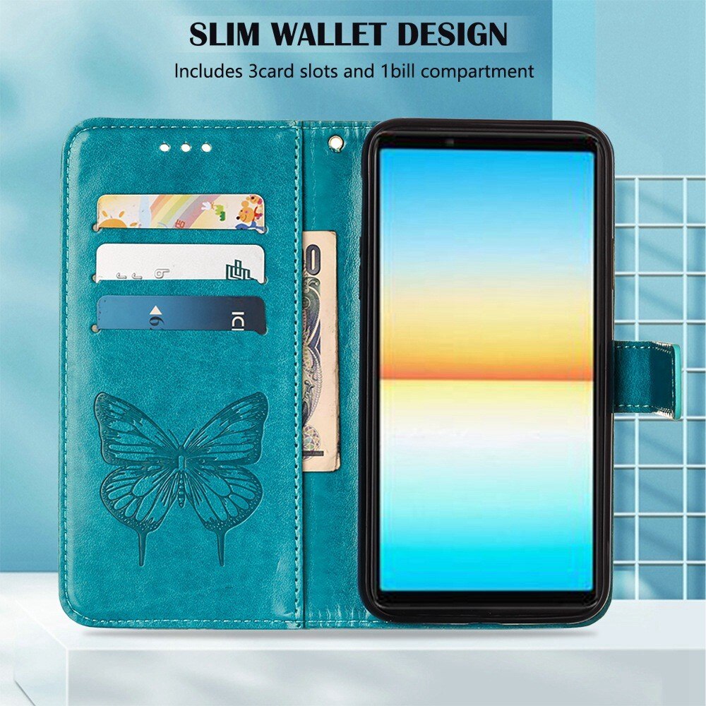 Sony Xperia 10 IV Handyhülle mit Schmetterlingsmuster, Blau