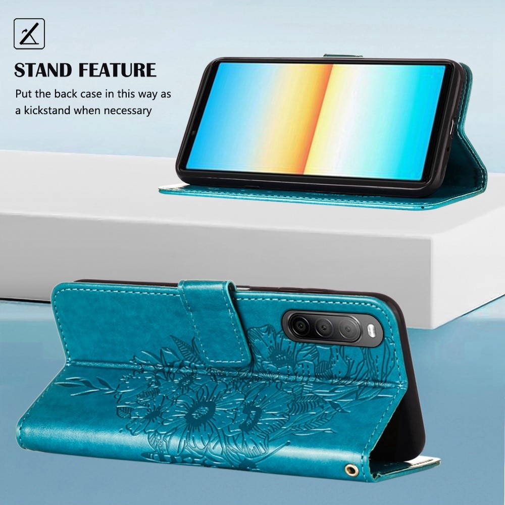 Sony Xperia 10 IV Handyhülle mit Schmetterlingsmuster, Blau