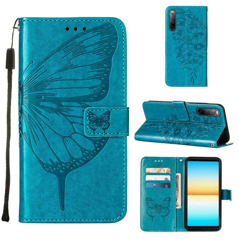 Sony Xperia 10 IV Handyhülle mit Schmetterlingsmuster, blau
