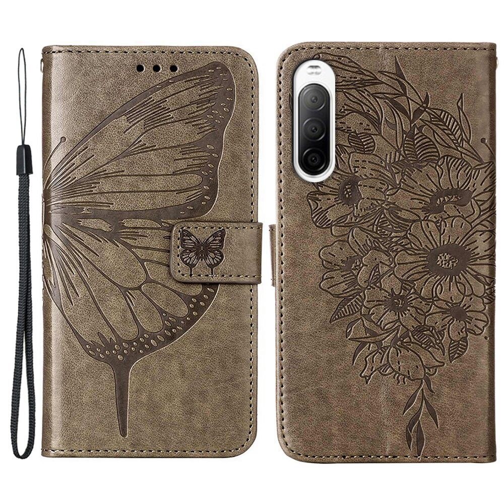 Sony Xperia 10 IV Handyhülle mit Schmetterlingsmuster, Grau