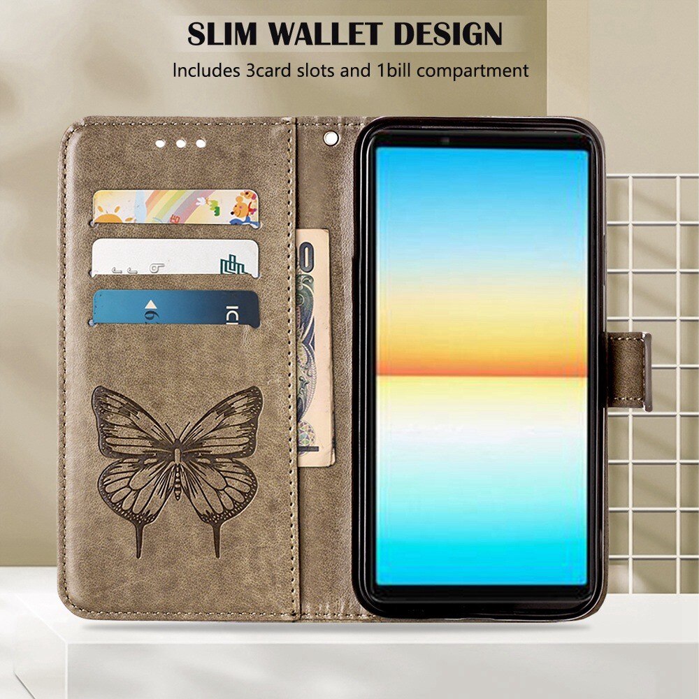 Sony Xperia 10 IV Handyhülle mit Schmetterlingsmuster, Grau