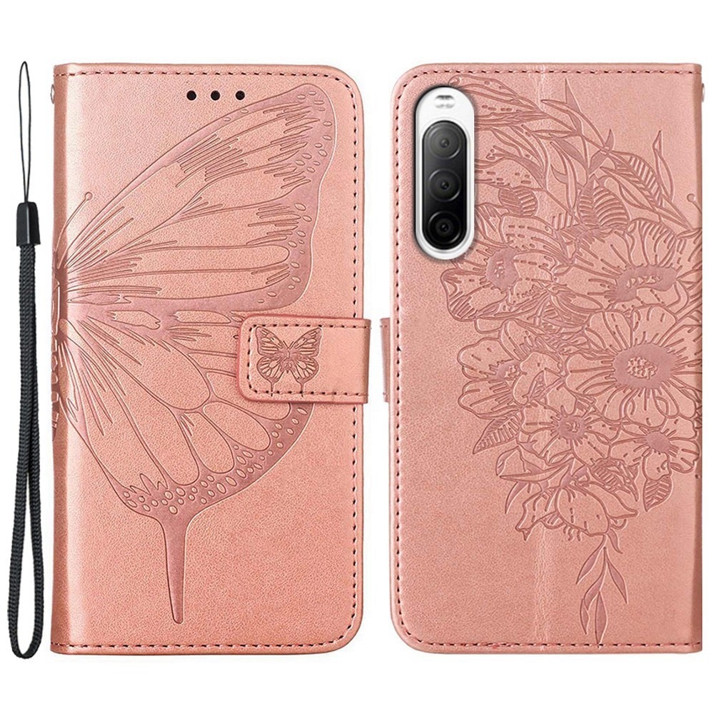 Sony Xperia 10 IV Handyhülle mit Schmetterlingsmuster, roségold
