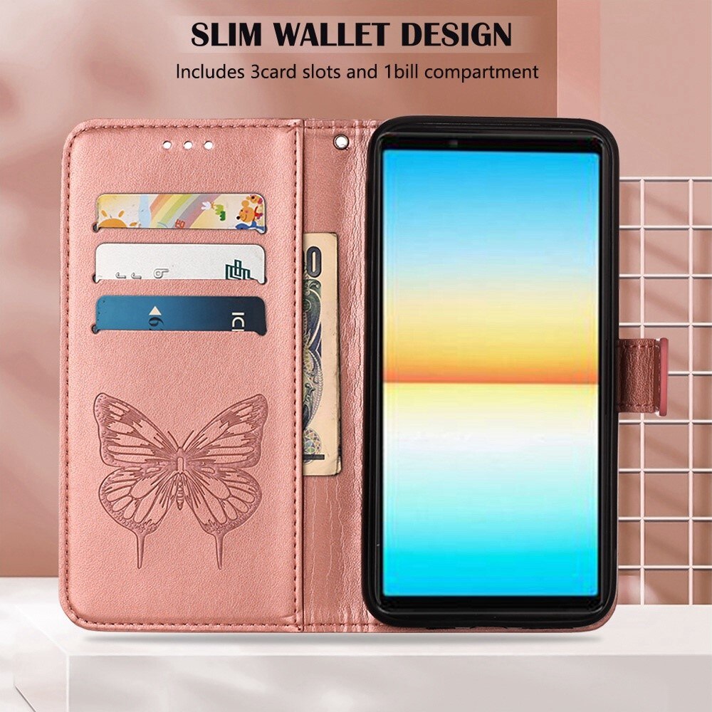 Sony Xperia 10 IV Handyhülle mit Schmetterlingsmuster, Roségold