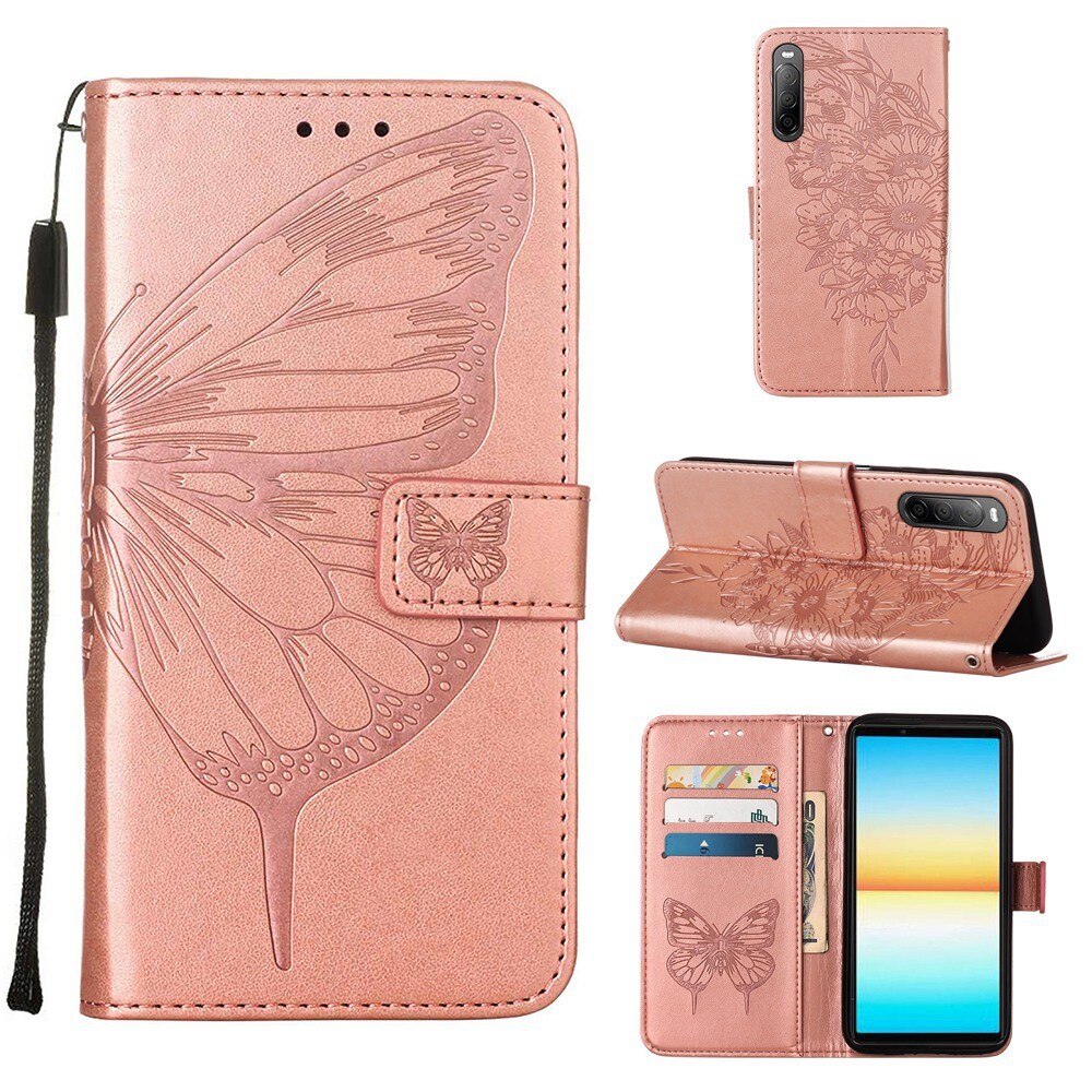 Sony Xperia 10 IV Handyhülle mit Schmetterlingsmuster, Roségold