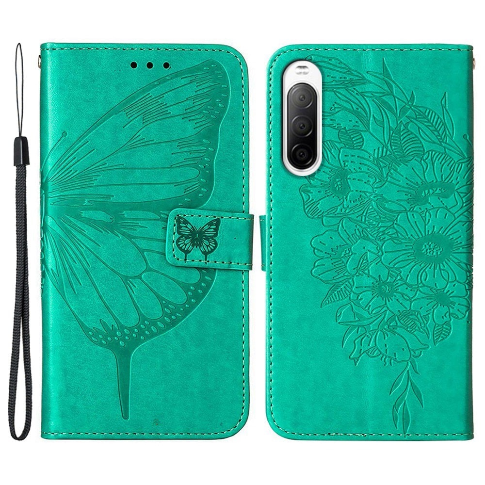 Sony Xperia 10 IV Handyhülle mit Schmetterlingsmuster, grün