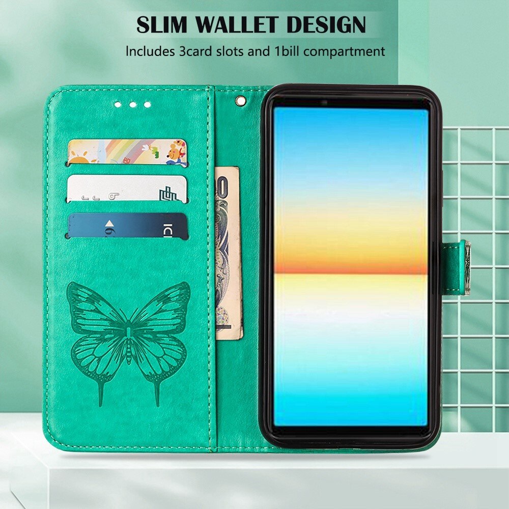 Sony Xperia 10 IV Handyhülle mit Schmetterlingsmuster, Grün