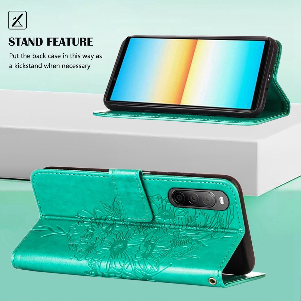 Sony Xperia 10 IV Handyhülle mit Schmetterlingsmuster, Grün