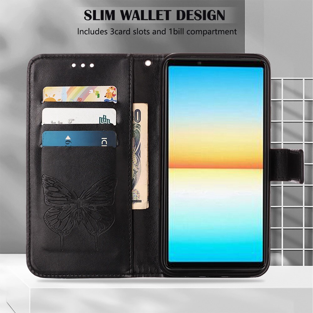 Sony Xperia 10 IV Handyhülle mit Schmetterlingsmuster, Schwarz