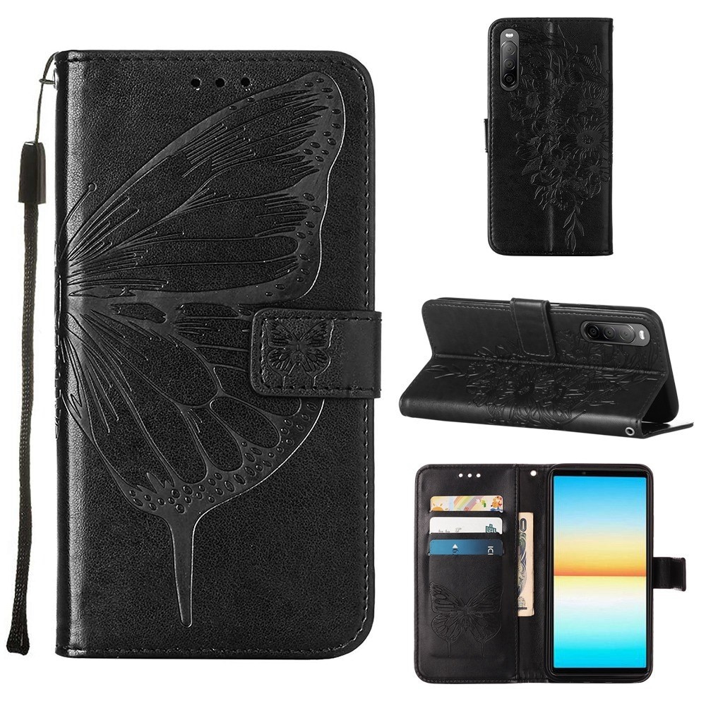 Sony Xperia 10 IV Handyhülle mit Schmetterlingsmuster, schwarz