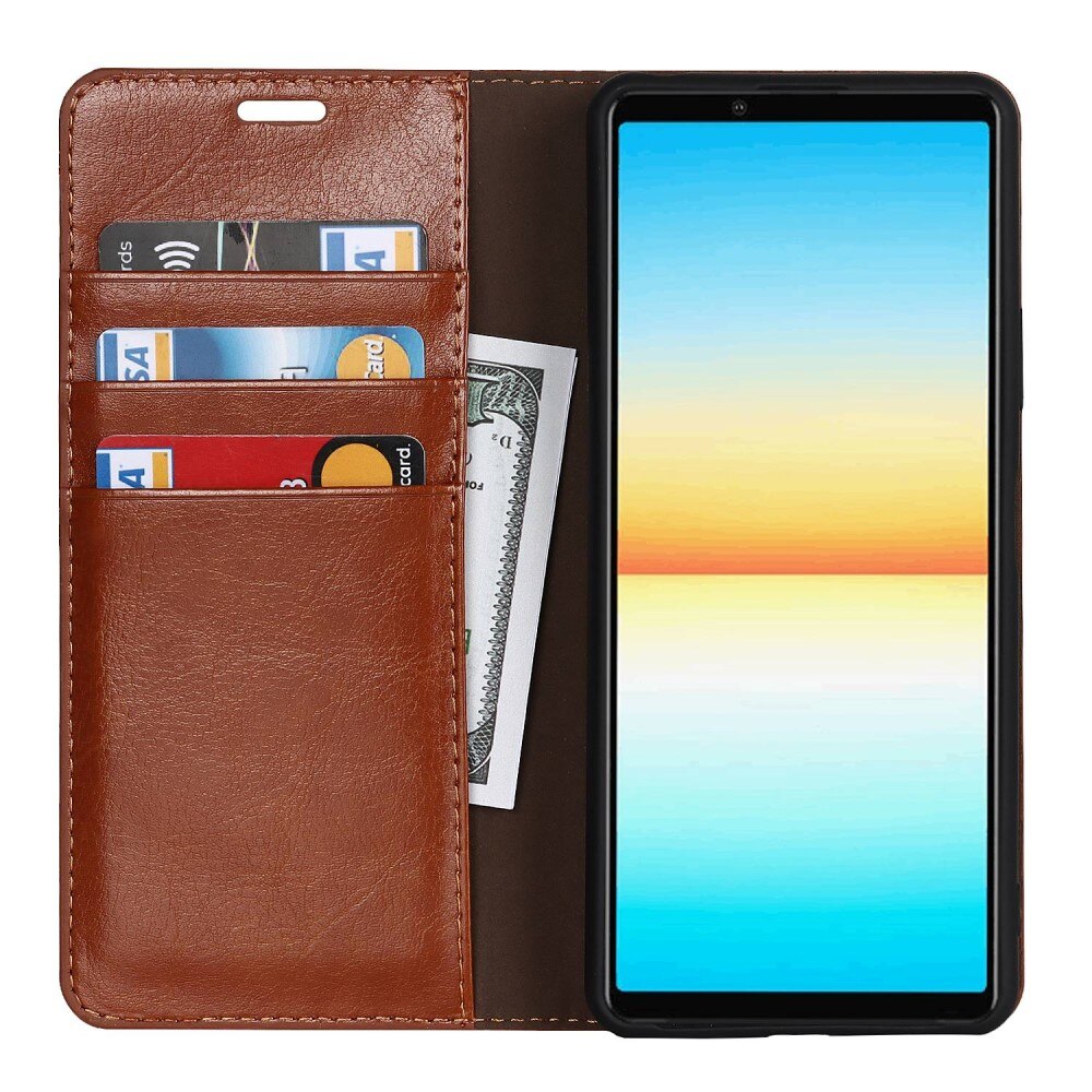 Sony Xperia 10 IV Handytasche aus Echtem Leder braun