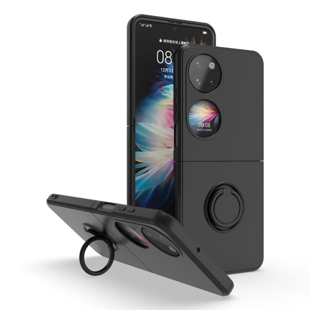 Huawei P50 Pocket TPU-Kickstand-Hülle Finger Ring, schwarz