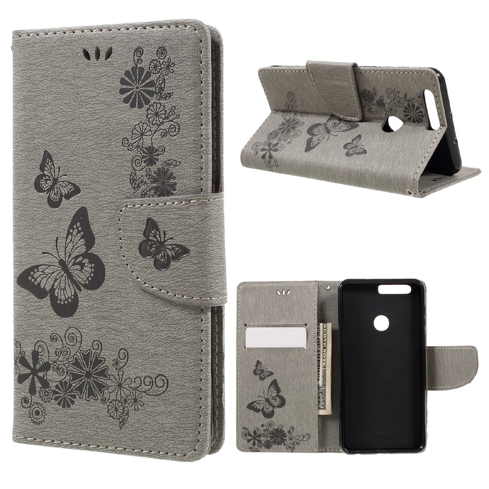 Huawei Honor 8 Handyhülle mit Schmetterlingsmuster, grau