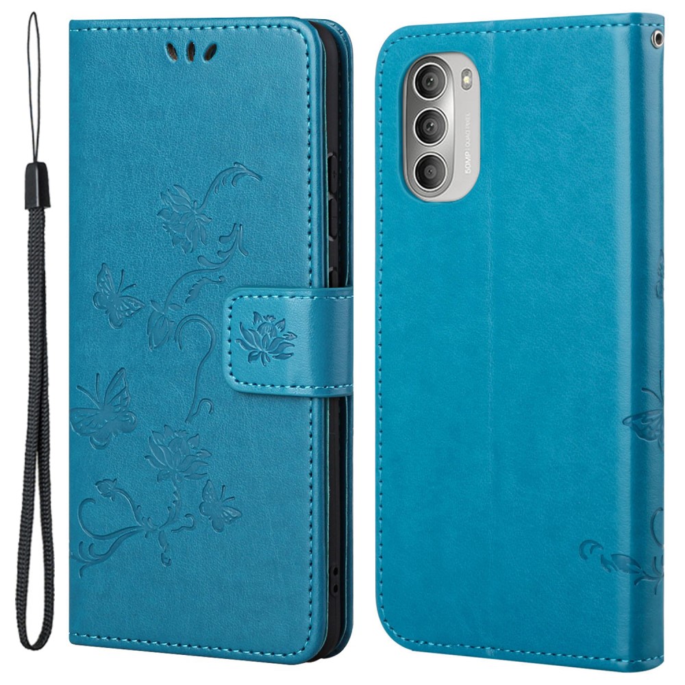 Motorola Moto G51 Handyhülle mit Schmetterlingsmuster, blau