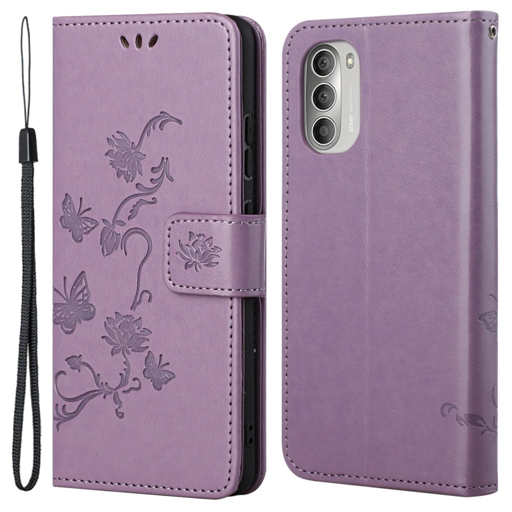 Motorola Moto G51 Handyhülle mit Schmetterlingsmuster, lila