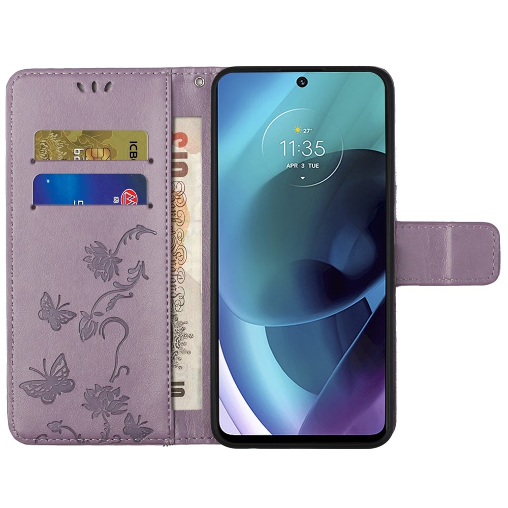 Motorola Moto G51 Handyhülle mit Schmetterlingsmuster, lila