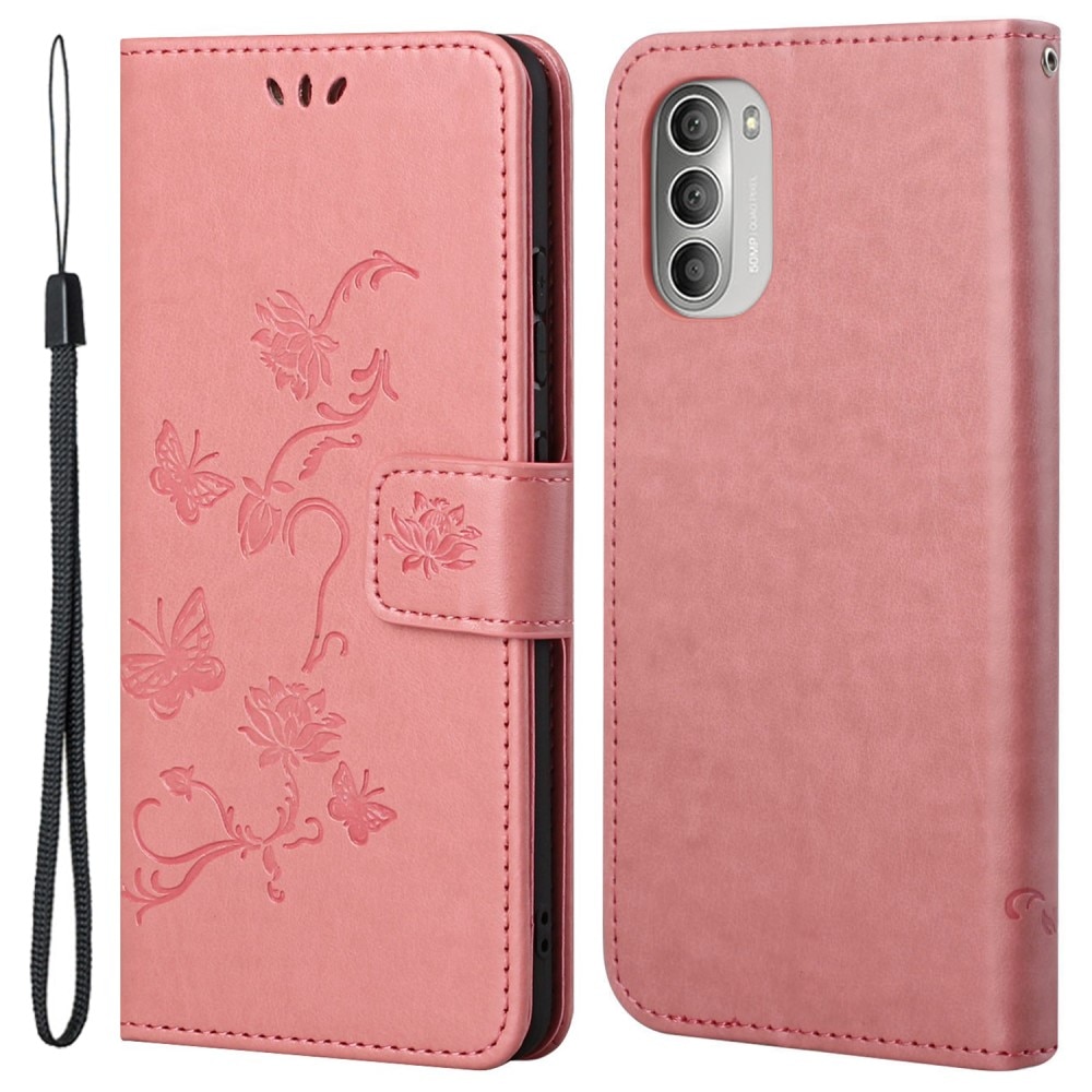 Motorola Moto G51 Handyhülle mit Schmetterlingsmuster, rosa