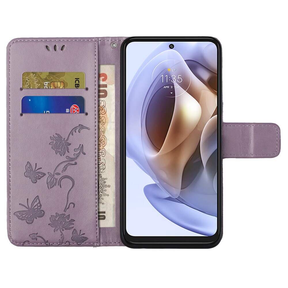 Motorola Moto G31/Moto G41 Handyhülle mit Schmetterlingsmuster, Lila