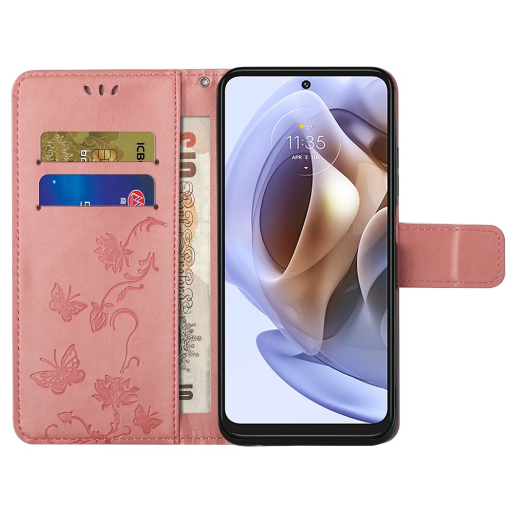 Motorola Moto G31/G41 Handyhülle mit Schmetterlingsmuster, rosa