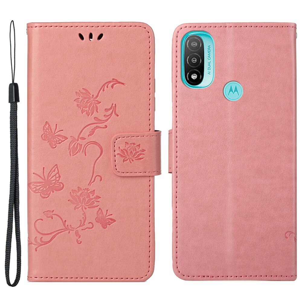 Motorola Moto E20/E30/E40 Handyhülle mit Schmetterlingsmuster, rosa