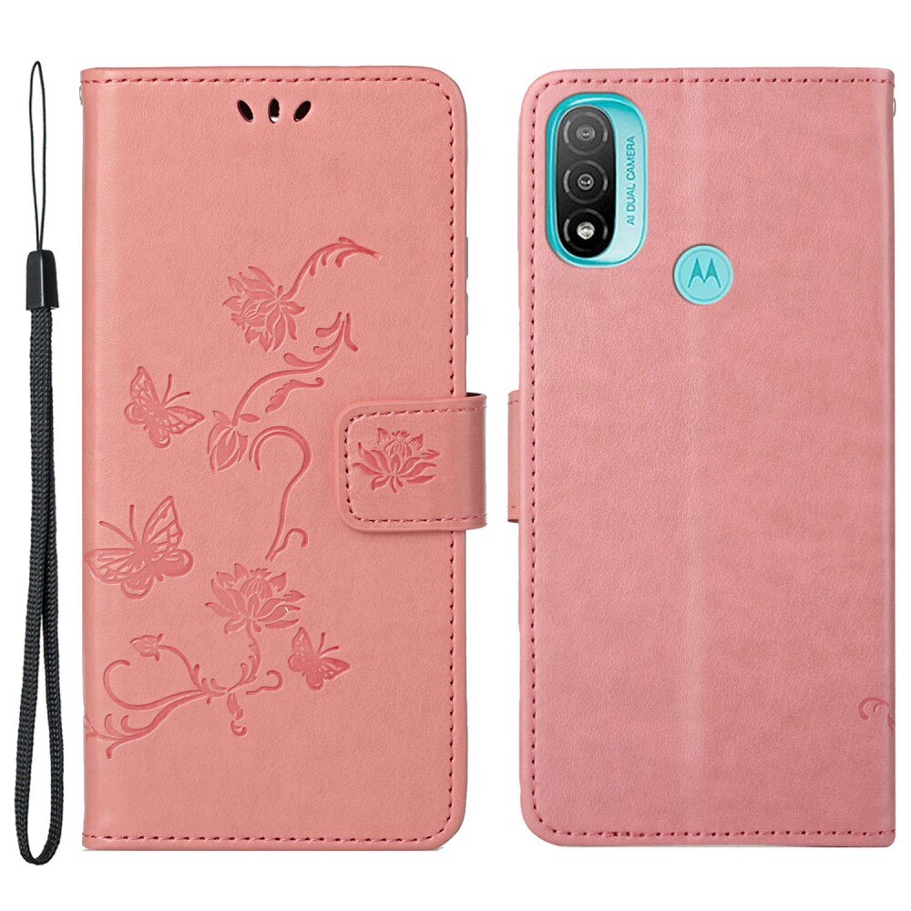 Motorola Moto E20/Moto E40 Handyhülle mit Schmetterlingsmuster, Rosa