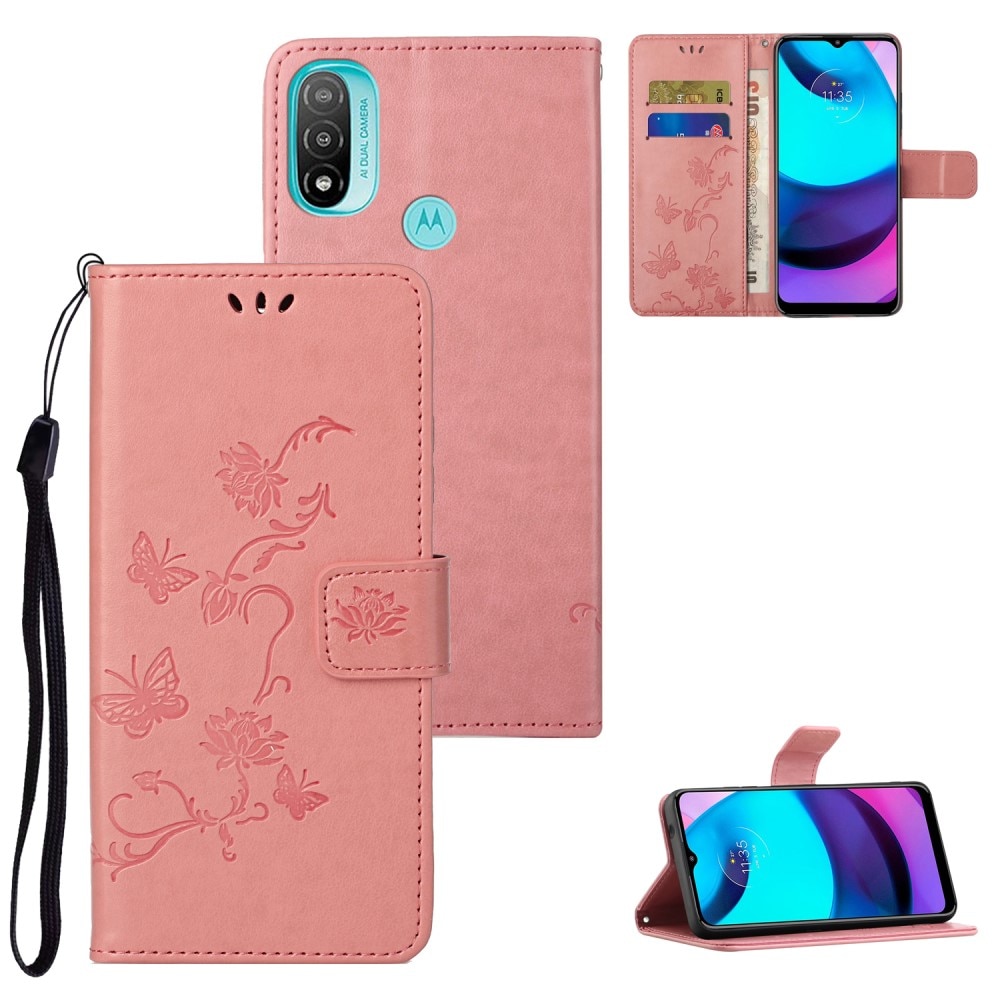 Motorola Moto E20/E30/E40 Handyhülle mit Schmetterlingsmuster, rosa