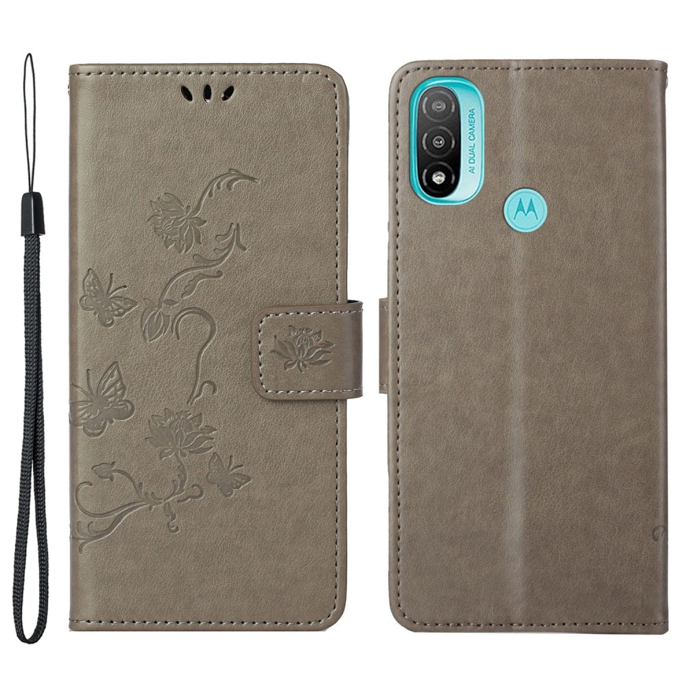 Motorola Moto E20/Moto E40 Handyhülle mit Schmetterlingsmuster, Grau