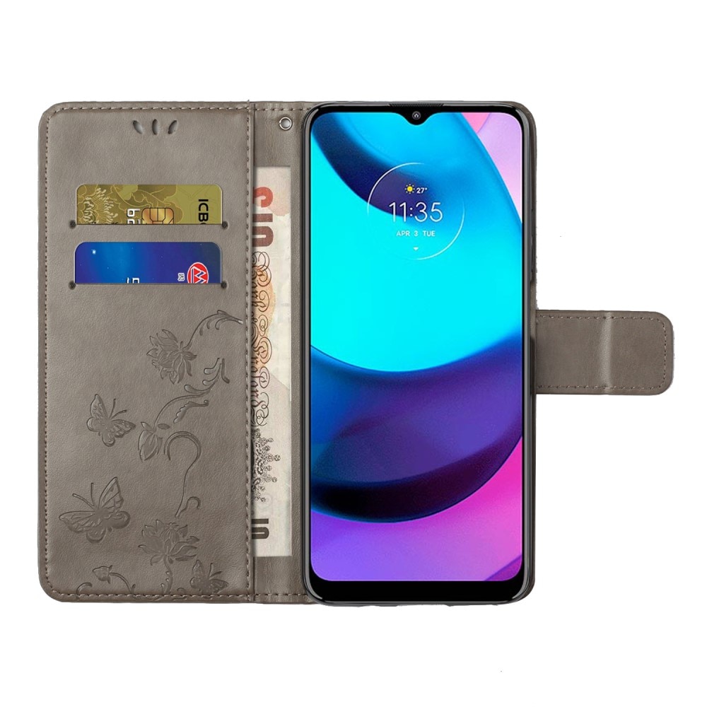 Motorola Moto E20/Moto E40 Handyhülle mit Schmetterlingsmuster, Grau