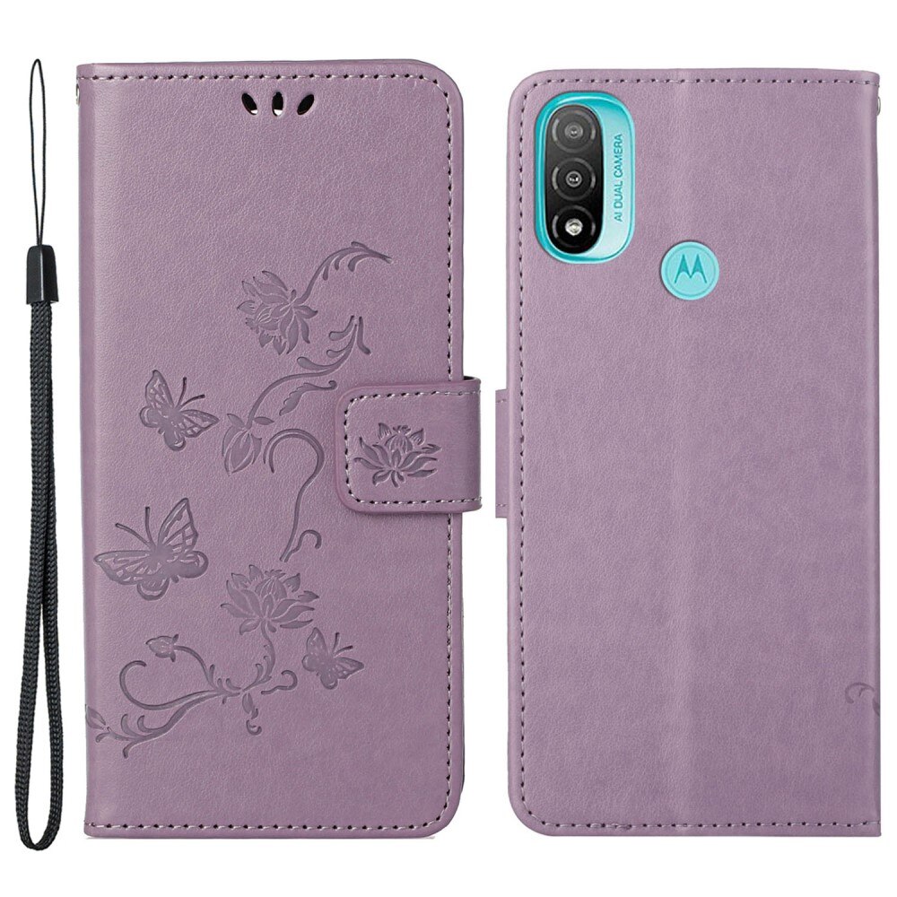 Motorola Moto E20/Moto E40 Handyhülle mit Schmetterlingsmuster, Lila