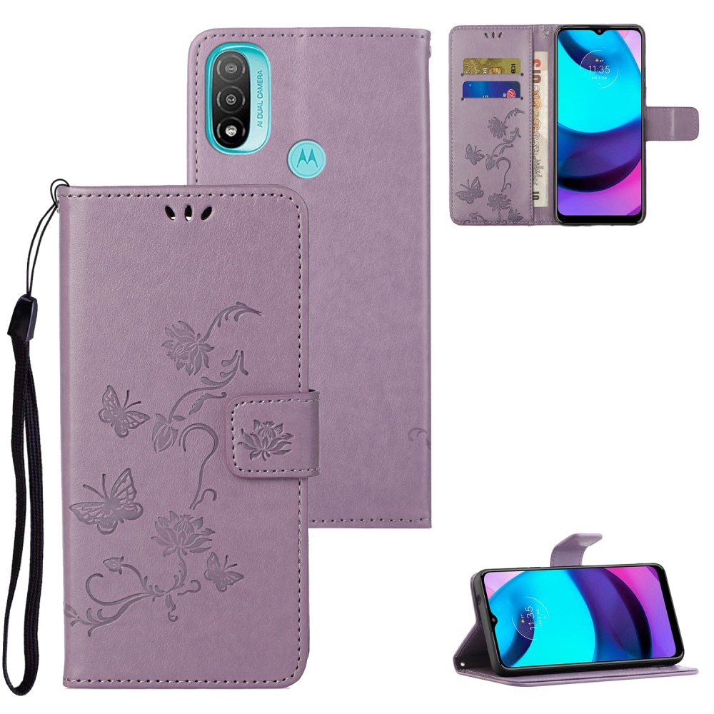 Motorola Moto E20/E30/E40 Handyhülle mit Schmetterlingsmuster, lila