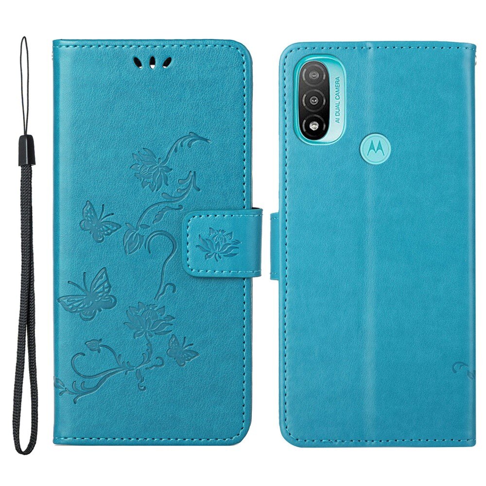 Motorola Moto E20/Moto E40 Handyhülle mit Schmetterlingsmuster, Blau