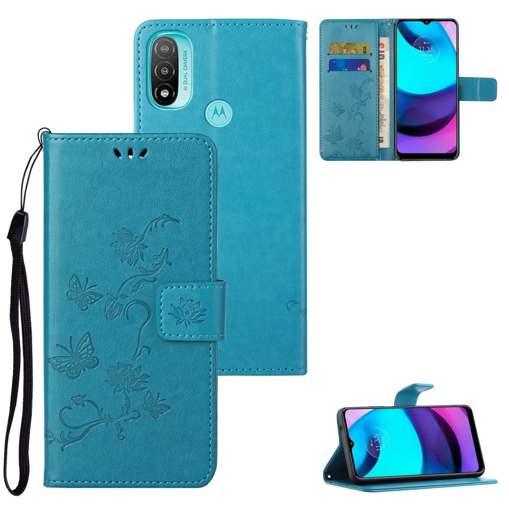 Motorola Moto E20/E30/E40 Handyhülle mit Schmetterlingsmuster, blau