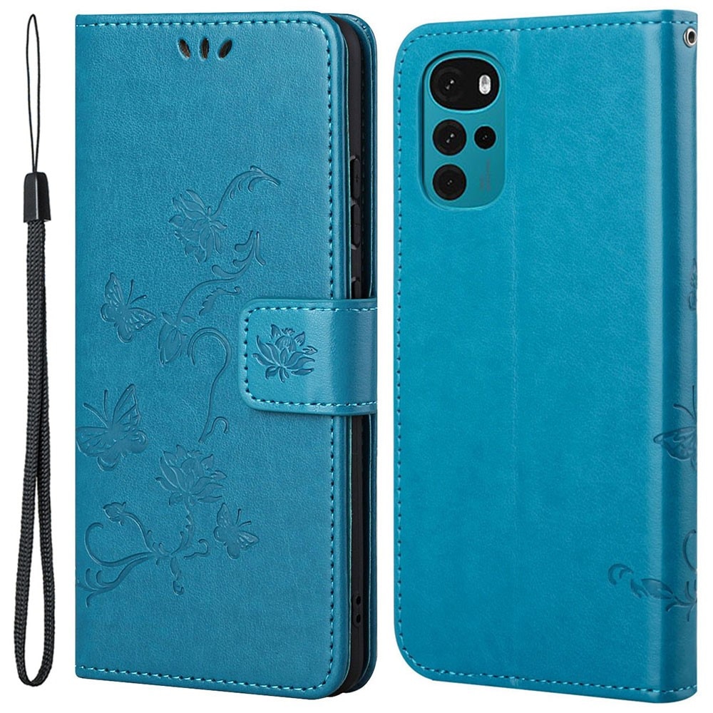 Motorola Moto G22 Handyhülle mit Schmetterlingsmuster, Blau