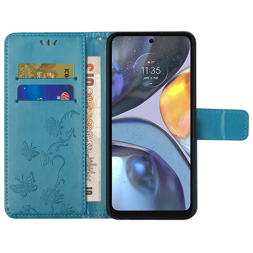 Motorola Moto G22 Handyhülle mit Schmetterlingsmuster, blau