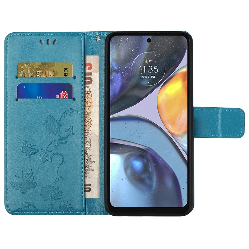Motorola Moto G22 Handyhülle mit Schmetterlingsmuster, Blau