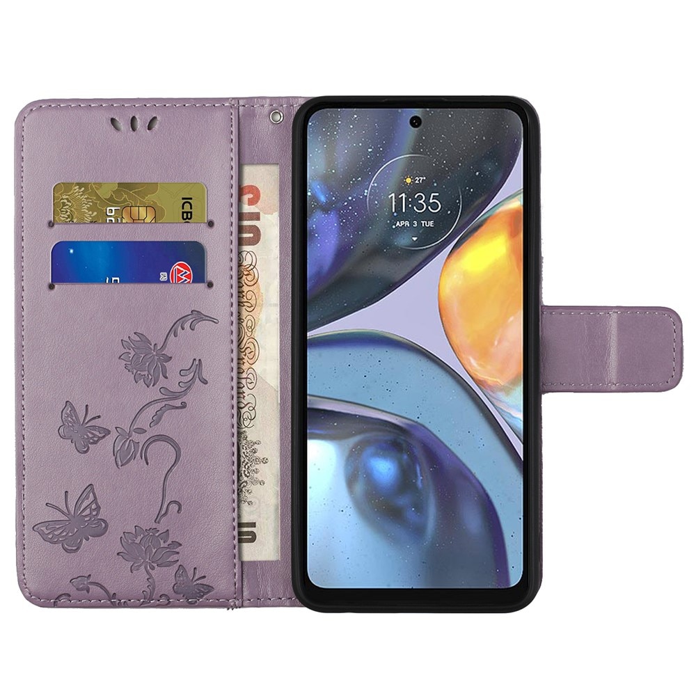 Motorola Moto G22 Handyhülle mit Schmetterlingsmuster, lila