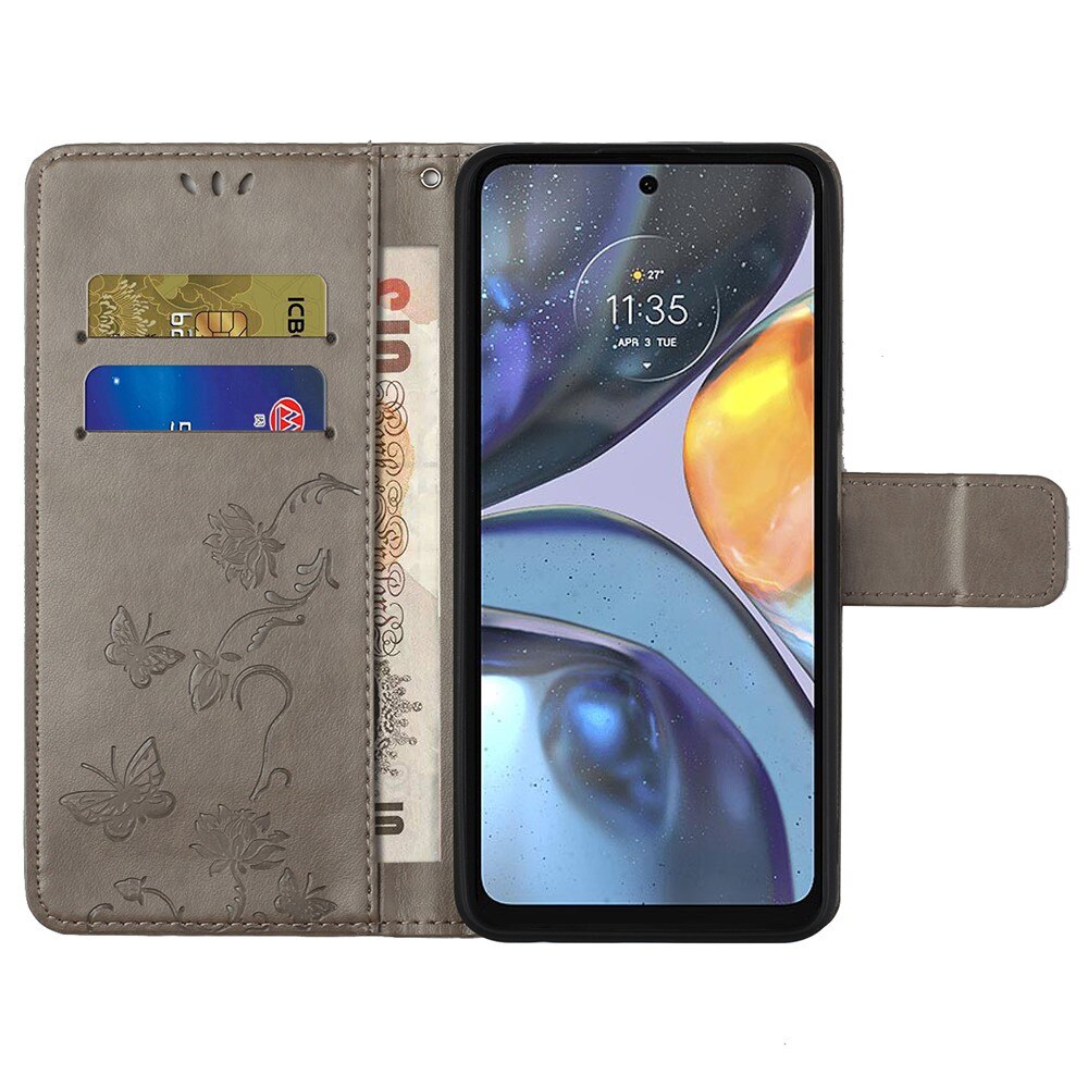 Motorola Moto G22 Handyhülle mit Schmetterlingsmuster, Grau