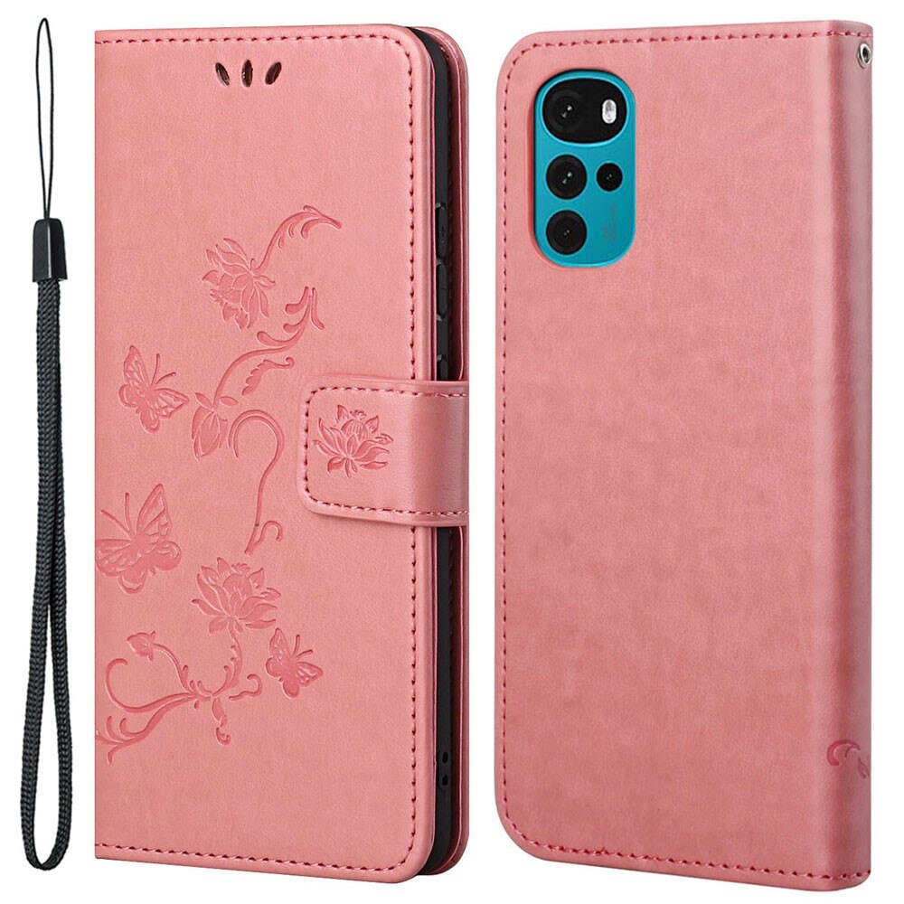 Motorola Moto G22 Handyhülle mit Schmetterlingsmuster, Rosa