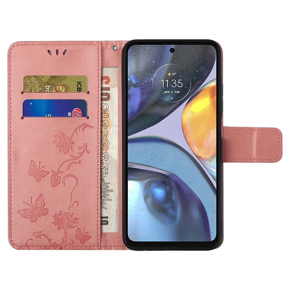 Motorola Moto G22 Handyhülle mit Schmetterlingsmuster, Rosa