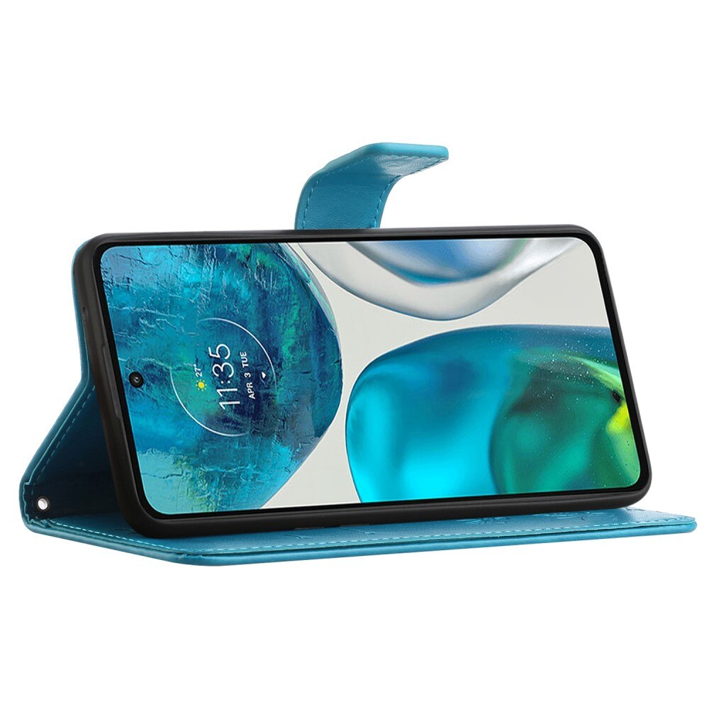 Motorola Moto E32 Handyhülle mit Schmetterlingsmuster, Blau