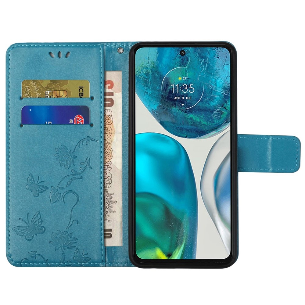 Motorola Moto E32 Handyhülle mit Schmetterlingsmuster, blau