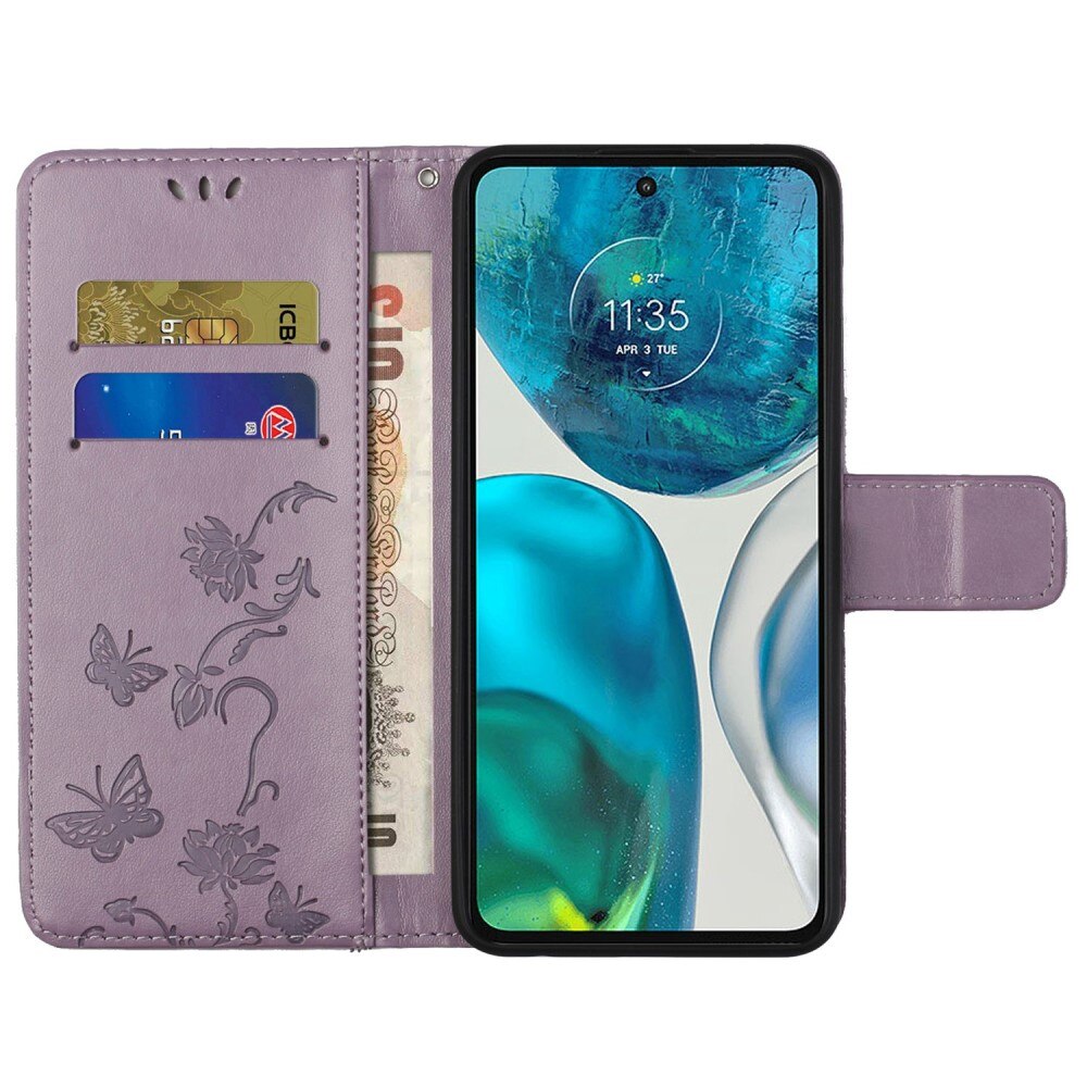 Motorola Moto E32 Handyhülle mit Schmetterlingsmuster, Lila
